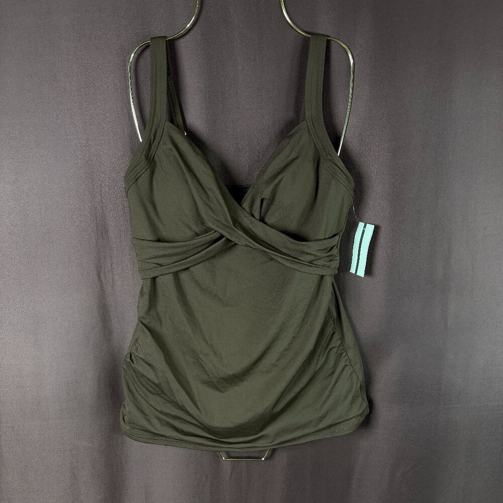 Lands' End Women's 4, 2-10 LONG Rich Coffee V-Neck Wrap Underwire Tankini Swimsu